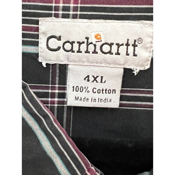 Carhartt size 4XL button-down shirt plaid blaxk/burgundy business  dark academia - Picture 3 of 8